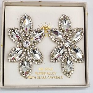 EYE CANDY Los Angles 14K White Gold Plated Crystal Flower Earrings Statement